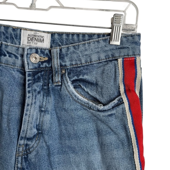 Zara Authentic Denim TRF Straight Cropped Jeans Medium Wash Side Stripe Size 4 - Picture 9 of 16